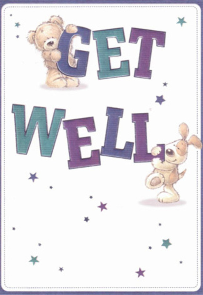 For anyone in Wood Green seeking a gentle lift, this get well card bursts with tender cheer, a celebration of encouragement brought to life through friendly, heartfelt illustration. The images of a sweet teddy bear and a loyal puppy-both painted in soft, textured detail-reveal plush fur and big, welcoming eyes that express endless empathy. Their playful antics are framed by dancing stars in vivacious aquas and purples, weaving through bold, exuberant lettering that anchors the message with assurance. The typography, shaded in cheerful hues, feels as if it could leap off the page, embodying the vibrancy of Wood Green's bustling Broadway and lively green spaces. There's a palpable tactility in the design-the bear's fluffy coat, the puppy's velvety ears-all rendered so vividly that comfort becomes almost tangible. I'm reminded of sending a thoughtfully arranged bunch of flowers to a bedside along Lordship Lane, creating the same kind of positive uplift that this card provides. The background glows with white clarity, symbolising new beginnings and fresh hope. Together, these details make the card a warm, heartfelt gesture for anyone in recovery-a reminder that in Wood Green, thoughtful care unfurls in every corner.