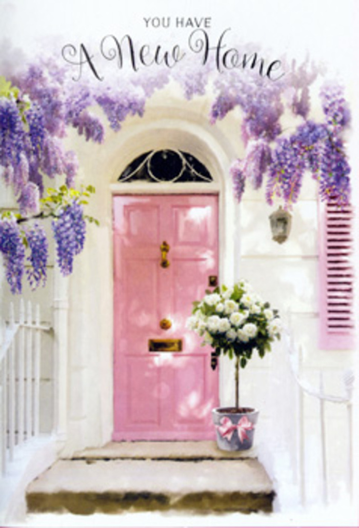 Captured here is a doorway in Wood Green that seems to hold its breath at the exact moment a new life chapter begins. The front door is painted in a refined, matte pink, an inviting tone that sits softly against the clean white wall surrounding it. You can imagine the gentle creak of the hinge and the cool touch of the handle as someone opens it for the first time as a resident rather than a visitor. Above the door, luxurious strands of wisteria descend from an unseen trellis, their flowers gathered into pendulous sprays of lavender and light purple that sway just above eye level. The blossoms form a layered canopy, creating pockets of shade and light that play across the doorframe as the day progresses, much like the shifting sunshine along the nearby Alexandra Palace slopes. On the doorstep, positioned as a focal point of warmth, a sturdy grey metal bucket overflows with a carefully styled bouquet of roses. The flowers are predominantly white and cream, each head generous and rounded, their satin-like petals tightly spiralled in the centre and more relaxed at the edges. Interspersed greenery adds contrast and structure, the leaves' fresh, cool tones grounding the otherwise pastel composition. Around the bucket, a soft pink ribbon has been tied with the thoughtfulness of a florist who knows how one small detail can change the entire mood; its ends trail across the step in a gentle curve that echoes the falls of wisteria overhead. The overall atmosphere is hushed yet hopeful, ideal for a housewarming or new home celebration in Wood Green. The interplay of colour, scent, and texture suggests not just a beautiful doorstep, but the emotional threshold between an old life and a new, bathed in floral grace and quiet anticipation.