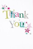 Imbued with gentle yet unmistakable cheer, this thank you card feels as if every element was chosen to raise spirits and celebrate Wood Green's lively, diverse community. Bright, playful lettering spells out 'Thank You,' each character bursting with rich color and lively texture-soft silver, glowing yellow, lush green, and vivid blue. A delicate pattern of dots and stitched details brings to mind the warmth of a handcrafted gift from a Wood Green artisan. Swirling around the message, stars in shades of pink, teal, and shimmering metallics float like confetti after a joyful celebration at Noel Park. The pristine white background imparts a sense of openness, allowing the composition to breathe, while the whimsical arrangement of letters and drifting stars suggests movement-an energetic, lighthearted gratitude that's never forced. It's easy to picture this card paired with a bouquet fresh from the coolers at Flowers Wood Green, ready to convey thanks to a close friend, a helpful neighbor, or a dedicated teacher. The tactile and visual harmony promises a sincere moment of appreciation, as bright and uplifting as a stroll through a sunlit Wood Green park.